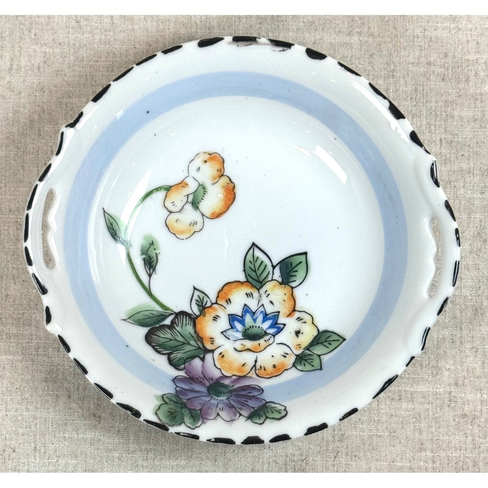 Vintage Made in Japan Floral Porcelain Bowl Mid Century Graphic Floral Porcelain